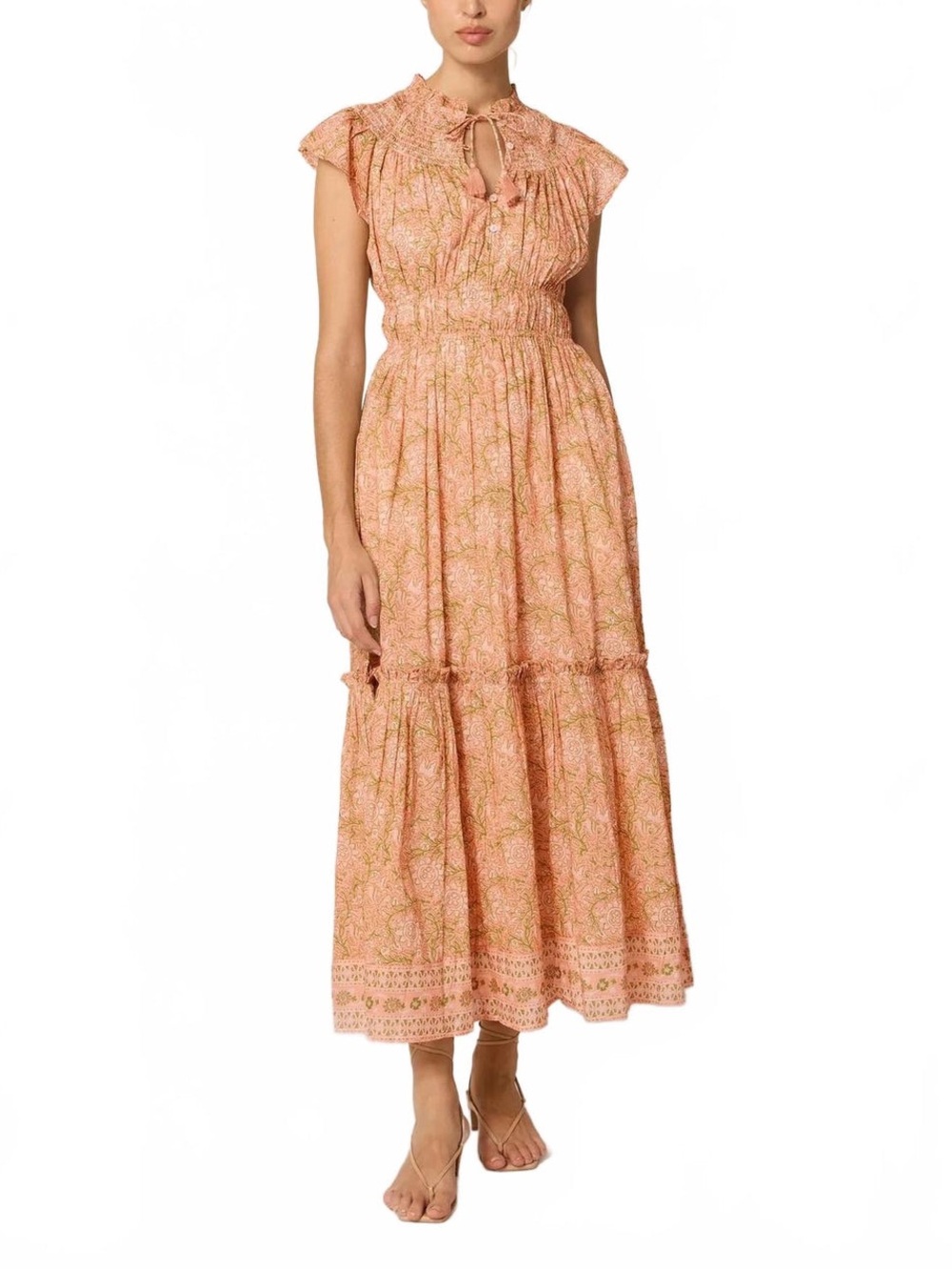Cleobella 100% Organic Cotton Indira Ankle Dress Size M Orange Summer Vacation